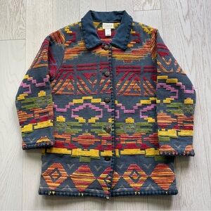 Vintage 90s Cedar Canyon 3D Textured Southwestern Geometric Aztec Blanket Jacket